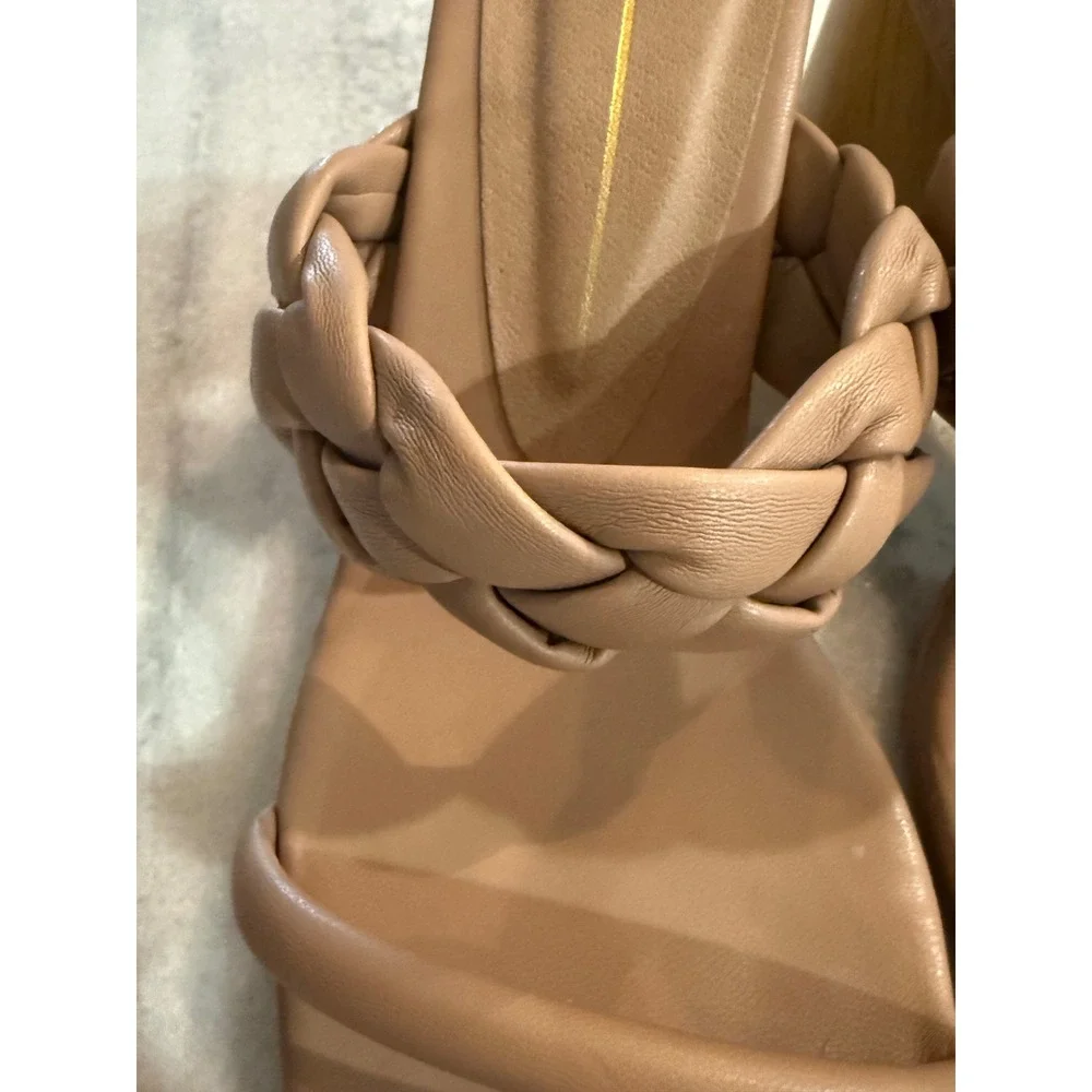 Dolce Vita Paily Braided‎ Block Heel Sandals Tan Nude Square Toe Mule Size 9